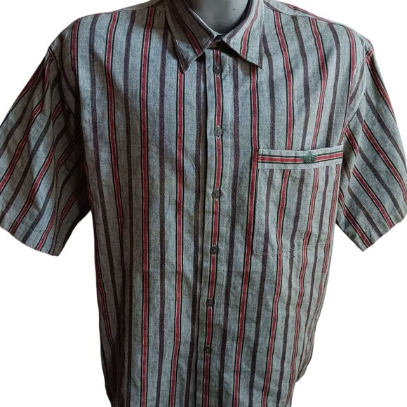 Vintage Mens Shirt Medium LEVIS DOCKERS PREPPY 1990's 90s STRIPED Logo Oversized - Picture 1 of 6